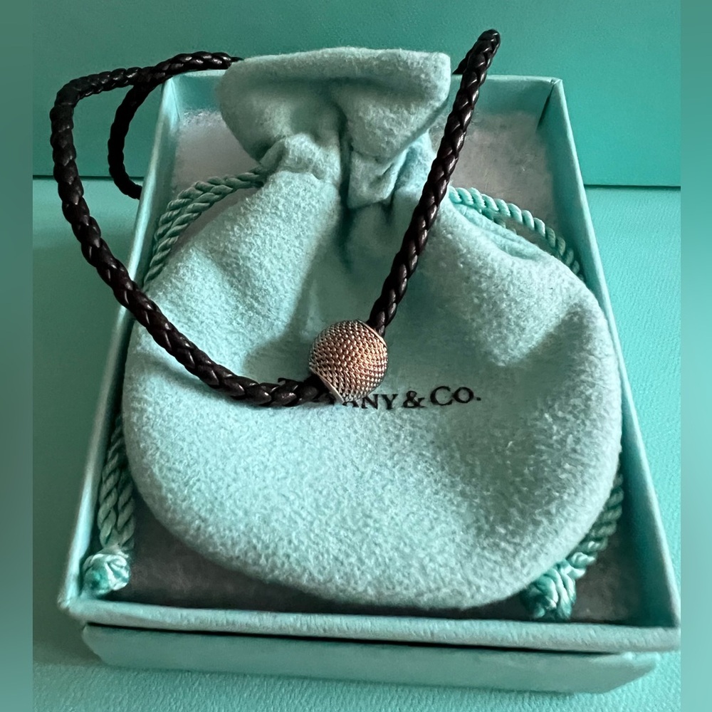 🌸🌸 Authentic Tiffany & Co. Silver Somerset Bead on a Black Braided Neckl…